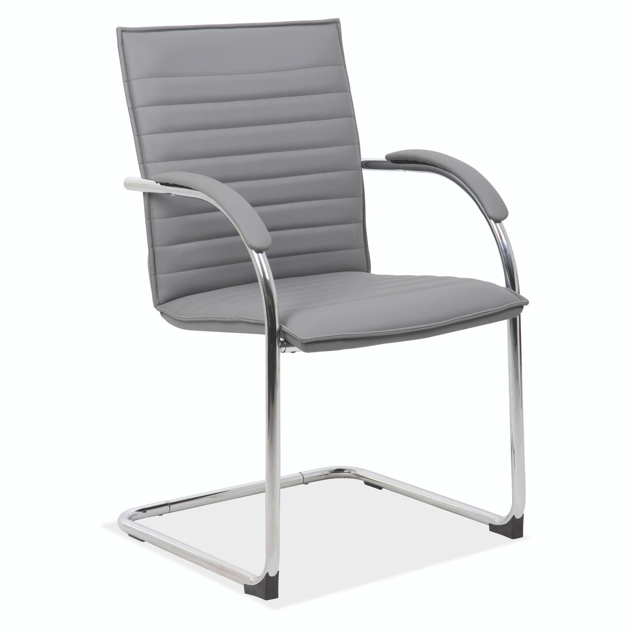 OfficeSource Ridge Sled Based Guest Chair with Chrome Frame - Gray Leather Soft Vinyl