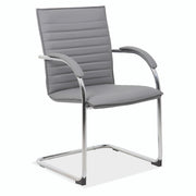 OfficeSource Ridge Sled Based Guest Chair with Chrome Frame - Gray Leather Soft Vinyl