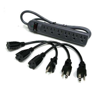 Cables to Go - C2G 39995 4 Ft. 6 Outlets 270 Joules Surge Suppressor with (3) 1ft Outlet Saver Power Extension Cords - Black