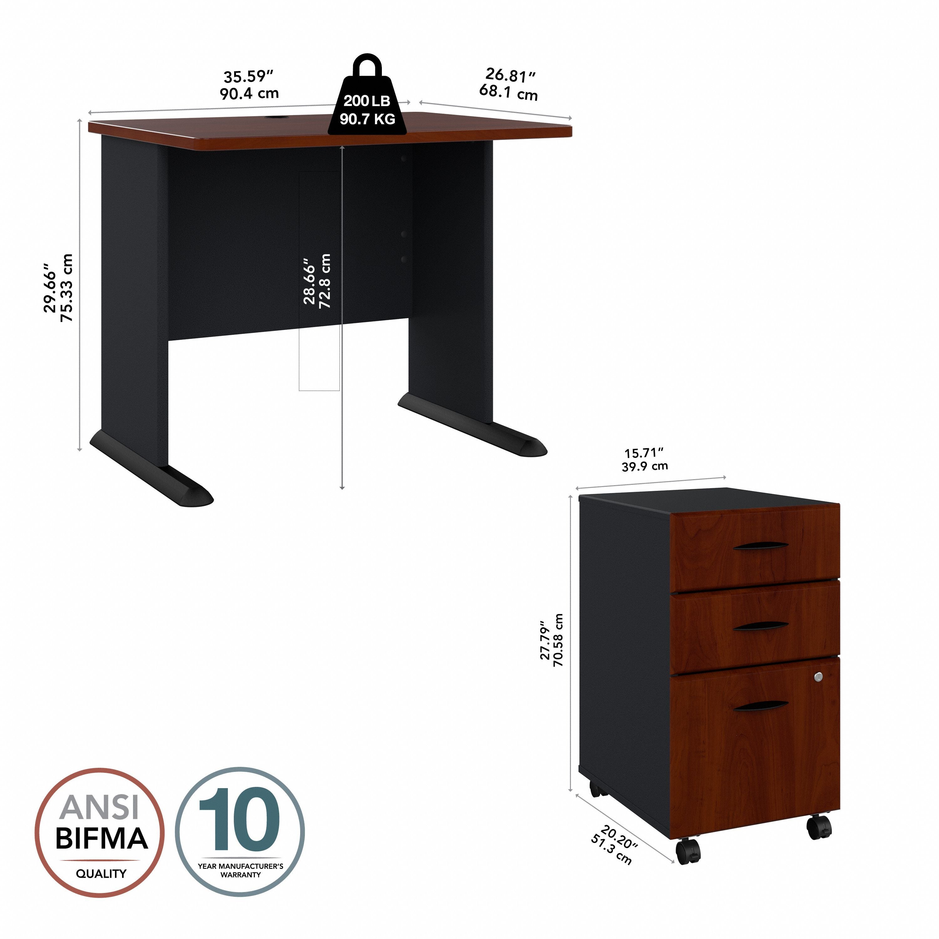 Bush Business Furniture Series A 36W Desk with Mobile File Cabinet in Hansen Cherry and Galaxy - 51.3" Width x 26.81" Depth x 29.66" Height