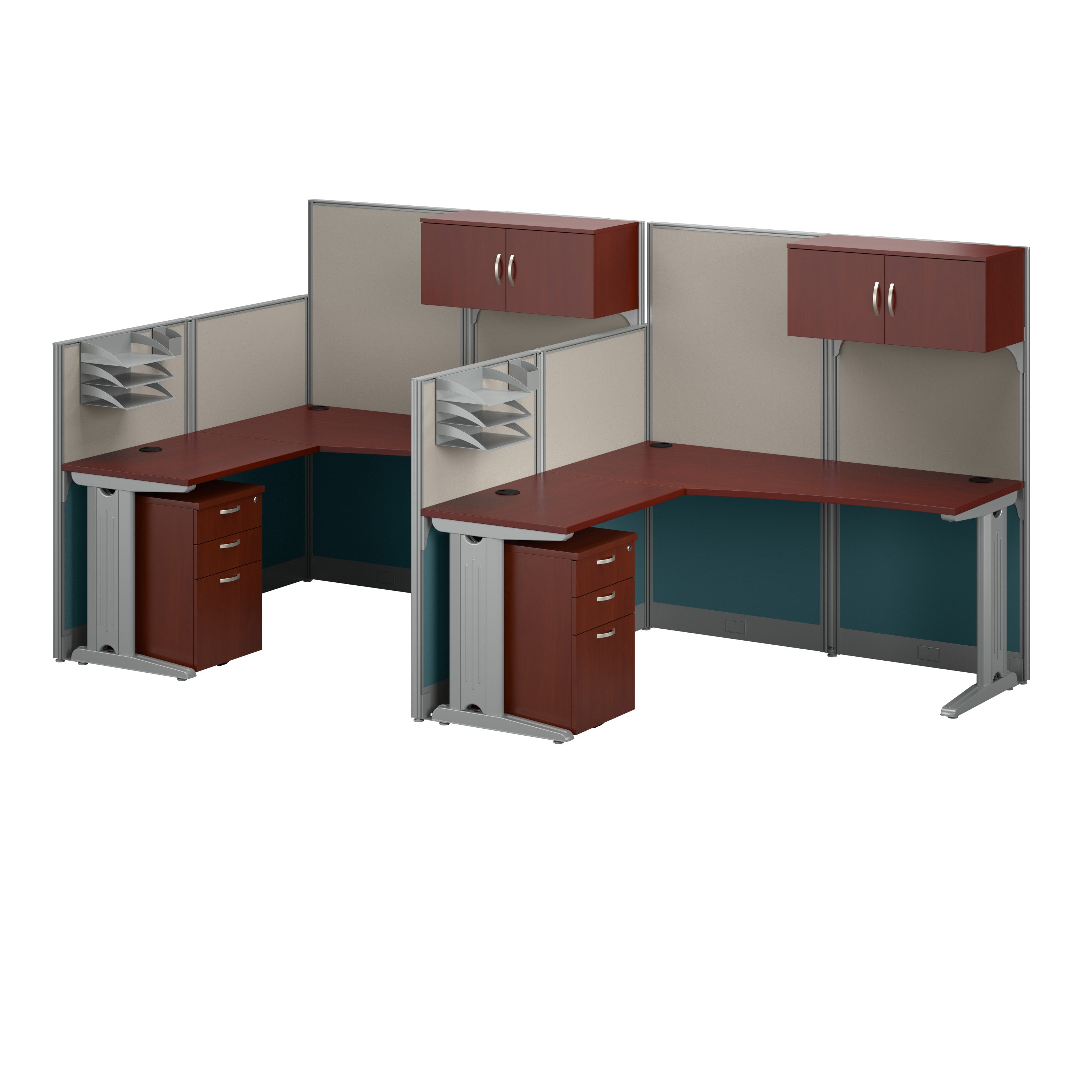 Bush Business Furniture Office in an Hour 2 Person L Shaped Cubicle Desks with Storage, Drawers, and Organizers in Hansen Cherry - 128.98" Width x 64.49" Depth x 62.87" Height