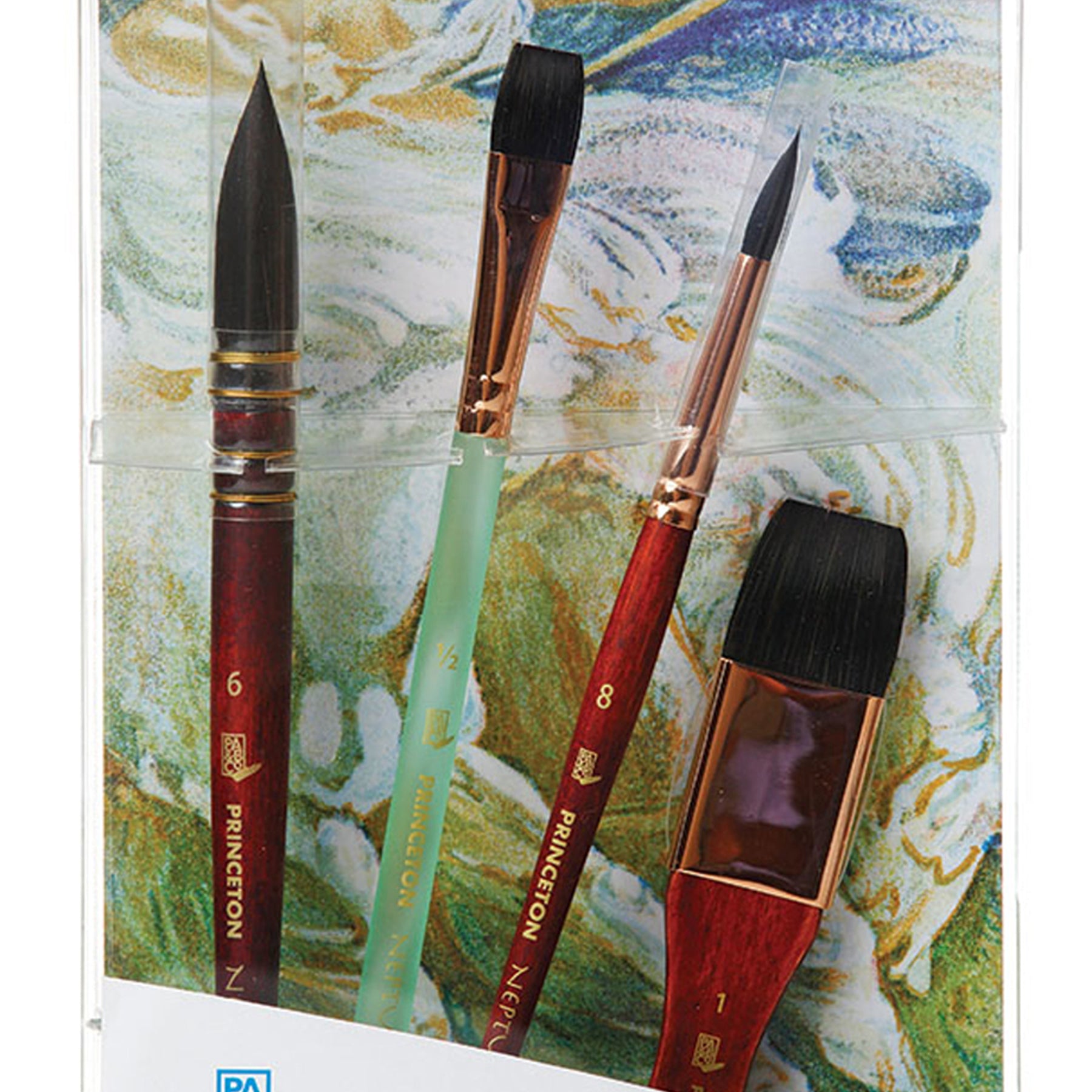 Neptune Watercolor Brush Set, Synthetic Bristles, Short Handle Watercolor Paintbrush, Dark Wood, 4 Pieces