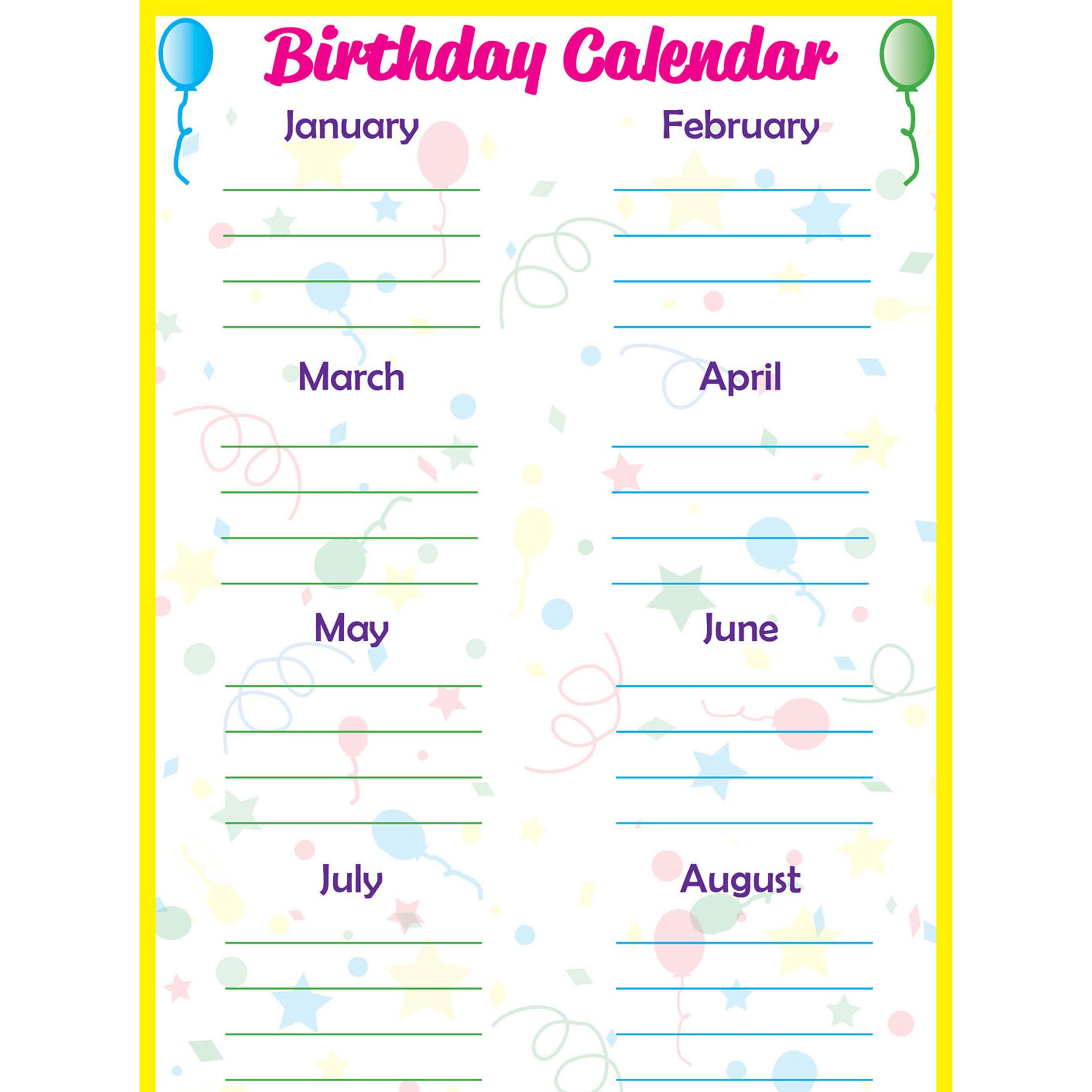 Low-Tac Birthday Calendar Vertical