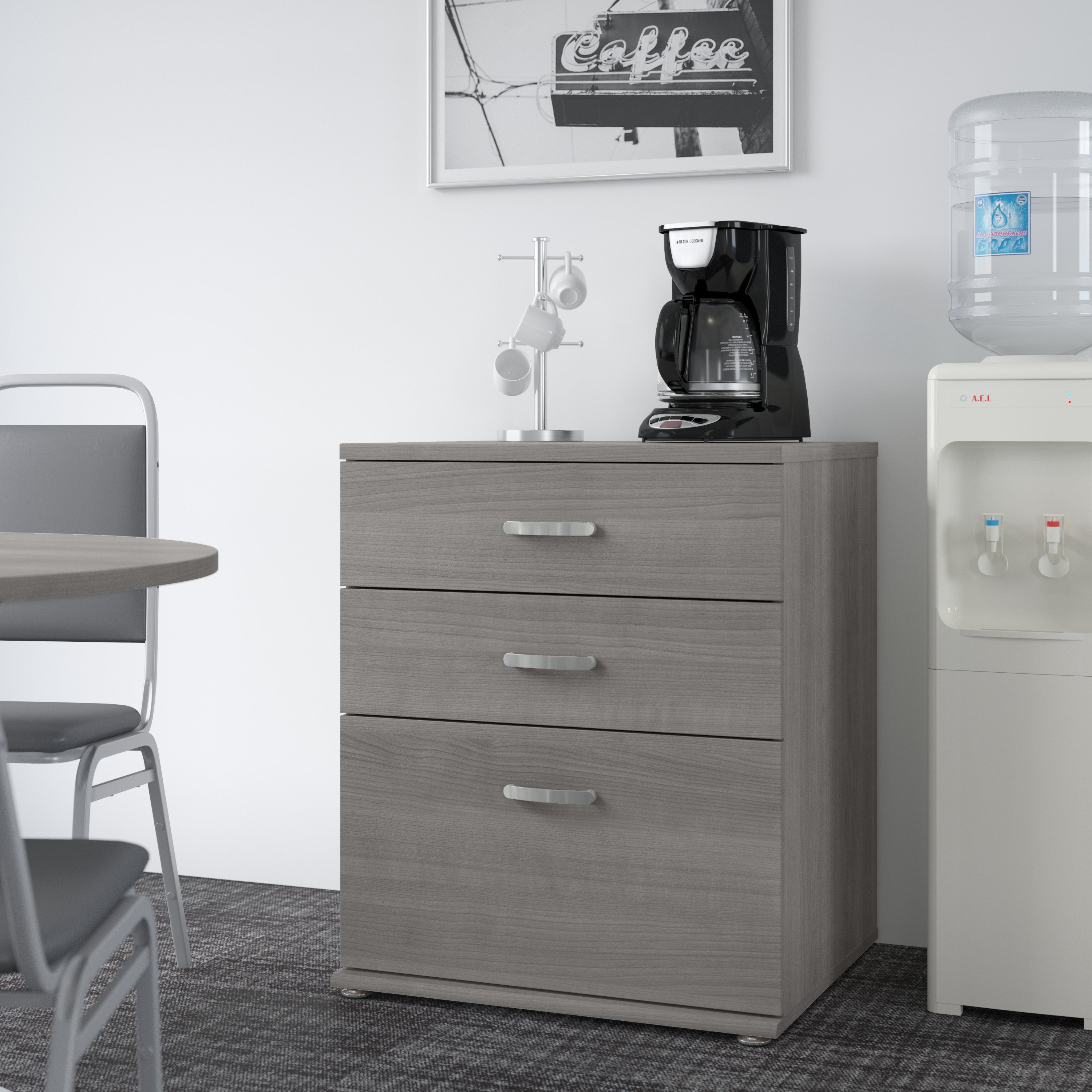 Bush Business Furniture Universal Floor Storage Cabinet with Drawers in Platinum Gray - 28.35" Width x 24.69" Depth x 33.98" Height