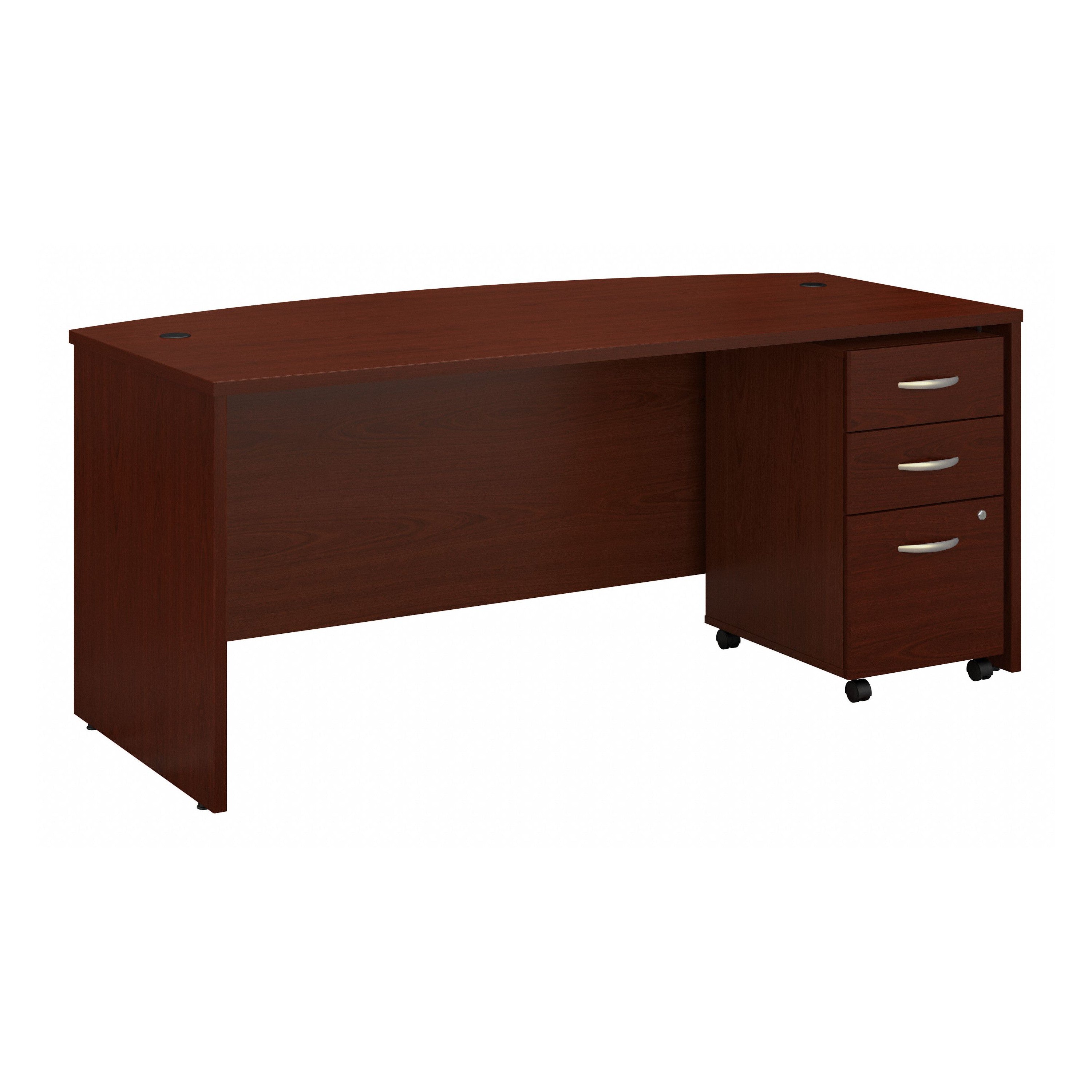 Bush Business Furniture Series C 72W x 36D Bow Front Desk with Mobile File Cabinet in Mahogany - 71.1" Width x 36.06" Depth x 29.84" Height