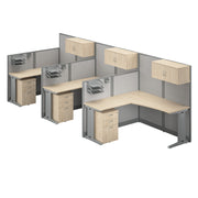 Bush Business Furniture Office in an Hour 3 Person L Shaped Cubicle Desks with Storage, Drawers, and Organizers in Natural Elm - 193.47" Width x 64.48" Depth x 62.86" Height