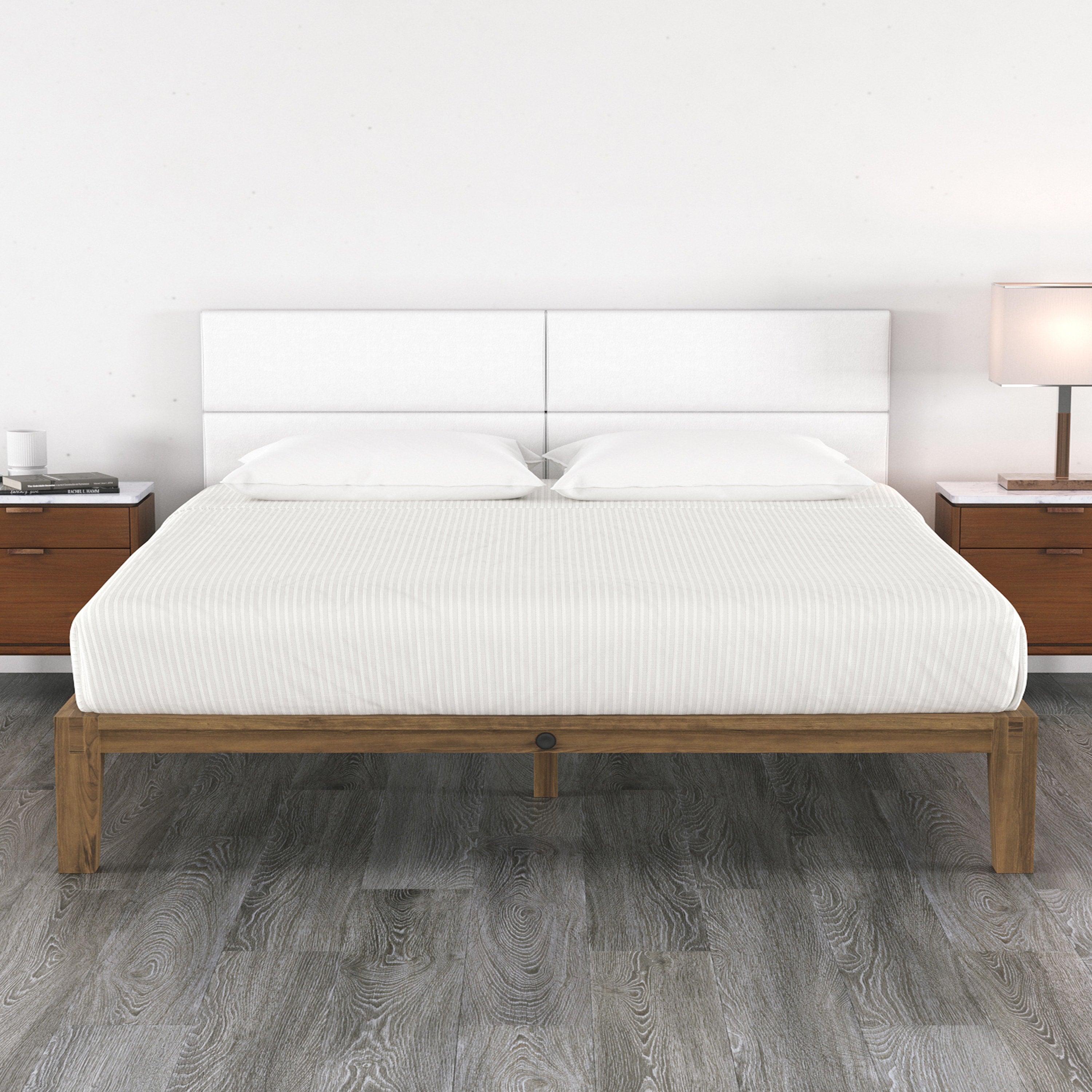 Jaxx Panelist Modern Padded Headboard – Set of 4 Wall Mounted Panels (Each 11.25" x 38") - King, Vegan Leather, Ice Storm White
