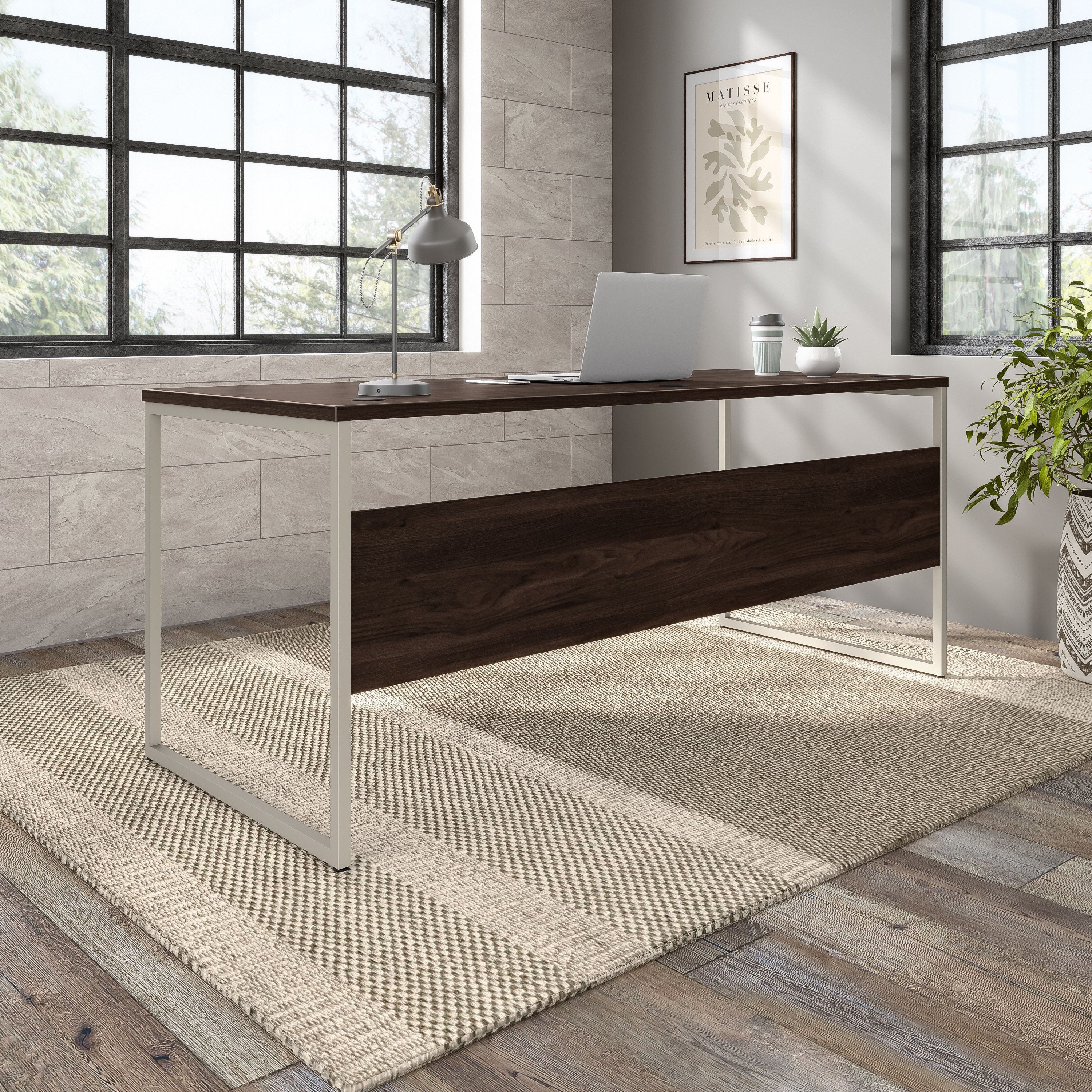 Bush Business Furniture Hybrid 72W x 30D Computer Table Desk with Metal Legs in Black Walnut - 71.02" Width x 29.37" Depth x 29.91" Height