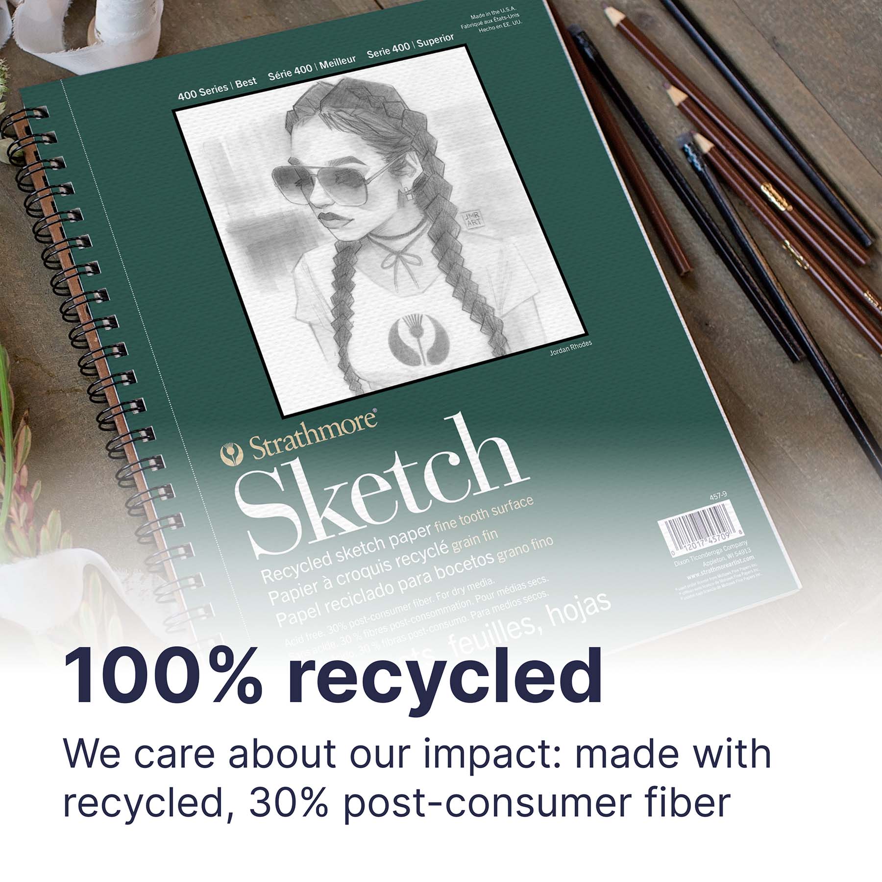 400 Series Sketch Paper Pad, Recycled, Side Wire Binding, 100 Sheet, 14x17 inch, 1 Count