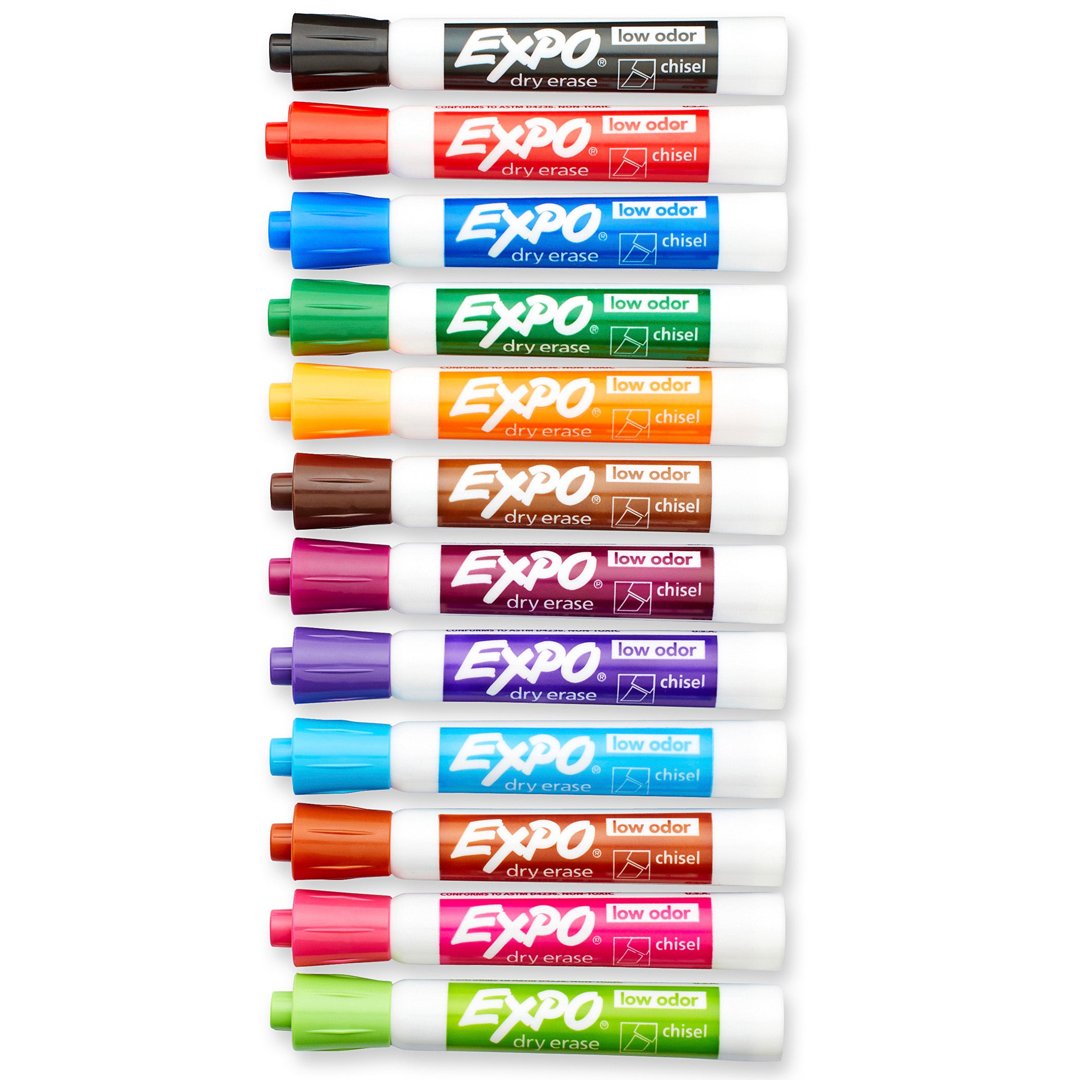 Low Odor Dry Erase Marker, Chisel Tip, Assorted, Pack of 16
