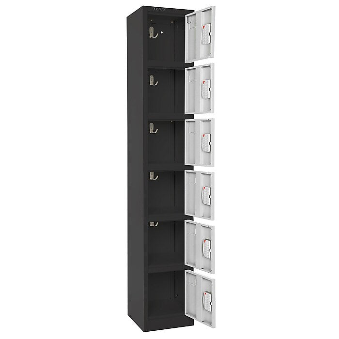 72" H x 12" W  6-Tier Steel Storage Locker with Digital Lock, Black and White, Pack of 4
