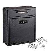 Black Medium Drop Box Wall Mounted Locking Mail Box with Key and Combination lock with Suggestion Cards