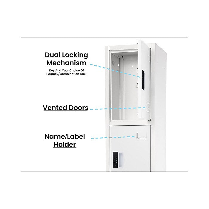72" H x 12" W  4-Tier Steel Storage Locker with Digital Lock, White, Pack of 4