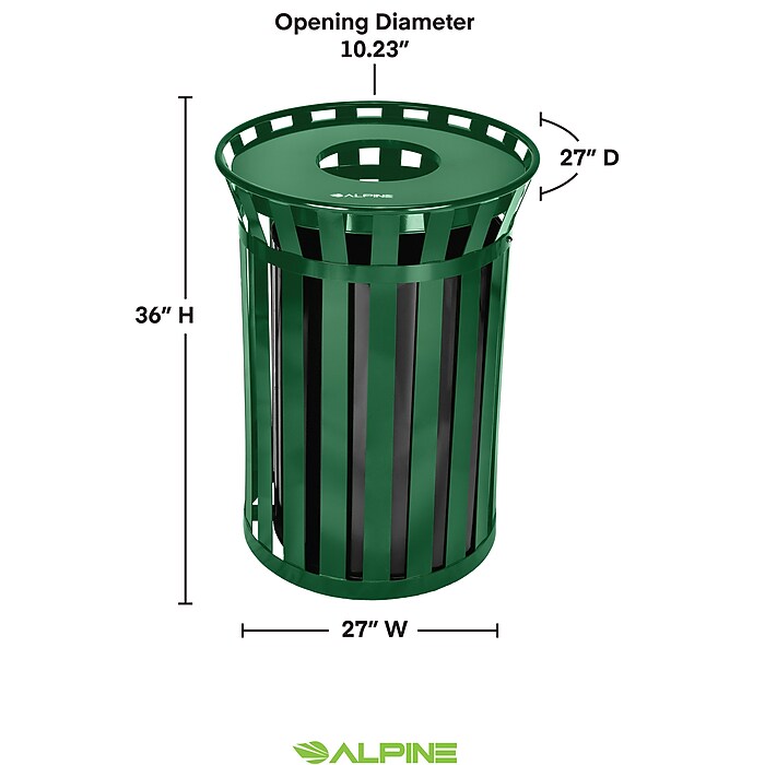 Alpine Industries Outdoor Metal Waste Receptacle - 38 Gallon Green