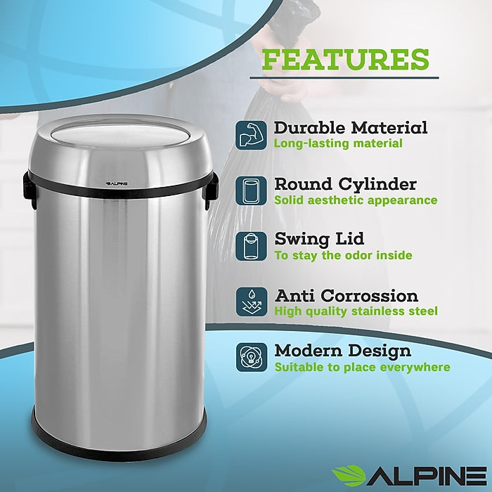 17 Gal. Stainless Steel Commercial Trash Can with Swing Lid
