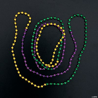 Tri-Color Mardi Gras Beads - 48 Pieces