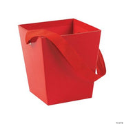 Red Cardboard Bucket W/Ribbon Handle - 6 Pieces