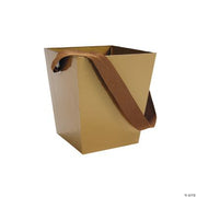 Gold Cardboard Bucket W/Ribbon Handle - 6 Pieces