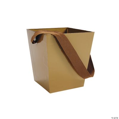 Gold Cardboard Bucket W/Ribbon Handle - 6 Pieces