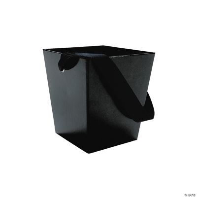 Black Cardboard Bucket W/Ribbon Handle - 6 Pieces