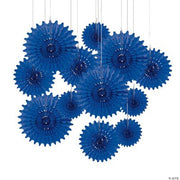 Blue Tissue Hanging Fans Assortment - 12 Pieces