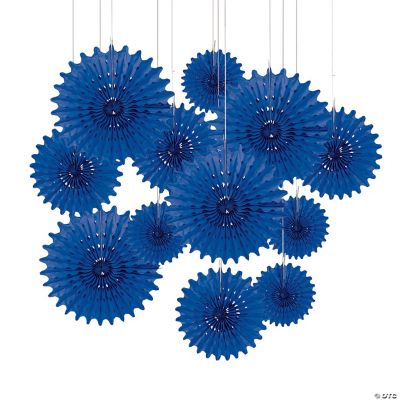Blue Tissue Hanging Fans Assortment - 12 Pieces