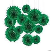 Green Tissue Hanging Fans Asst - 12 Pieces