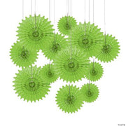 Lime Green Tissue Hanging Fan Asst - 12 Pieces