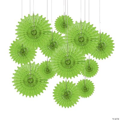 Lime Green Tissue Hanging Fan Asst - 12 Pieces