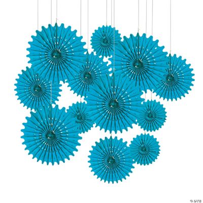 Turquoise Tissue Hanging Fans Asst - 12 Pieces
