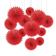 Red Tissue Hanging Fans Assortment - 12 Pieces