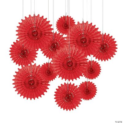 Red Tissue Hanging Fans Assortment - 12 Pieces