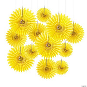 Yellow Tissue Hanging Fans Assort - 12 Pieces