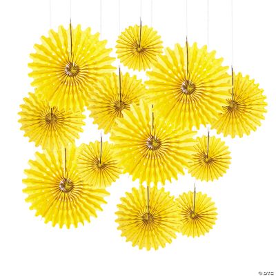 Yellow Tissue Hanging Fans Assort - 12 Pieces