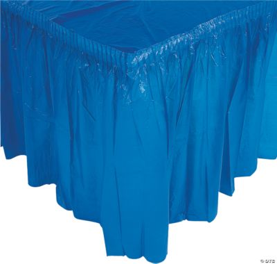 Blue Plastic Pleated Tableskirt - 1 Piece