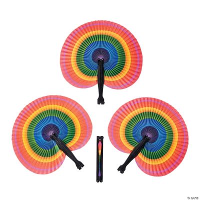 Rainbow Folding Fans - 12 Pieces