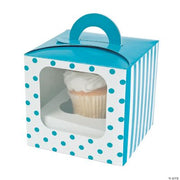 Turquoise Polka Dot Cupcake Box W/Handle - 12 Pieces