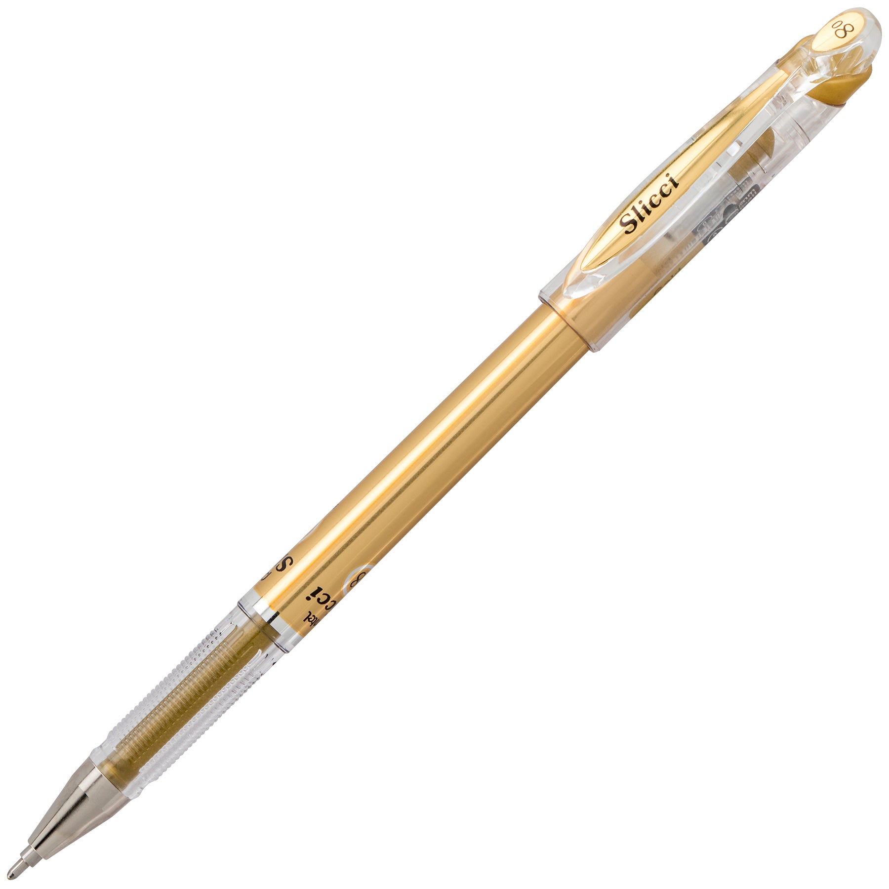 Slicci METALLIC (0.8mm) Needle Tip Med Gel Pen, Gold Metallic Ink, Pack of 12