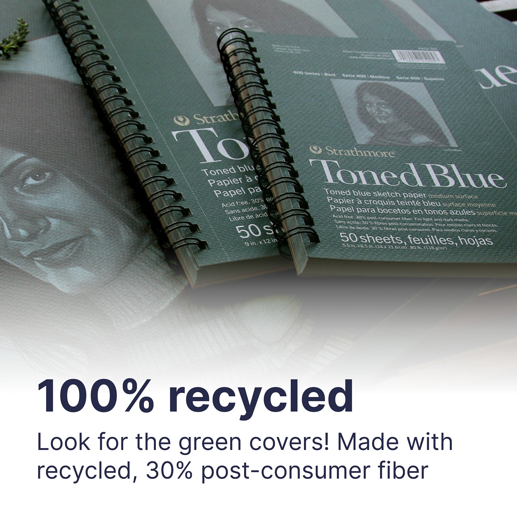 400 Series Sketch Pad, Recycled, Toned Blue, Side Wire Binding, 50 Sheet, 5.5x8.5 inch, 1 Count