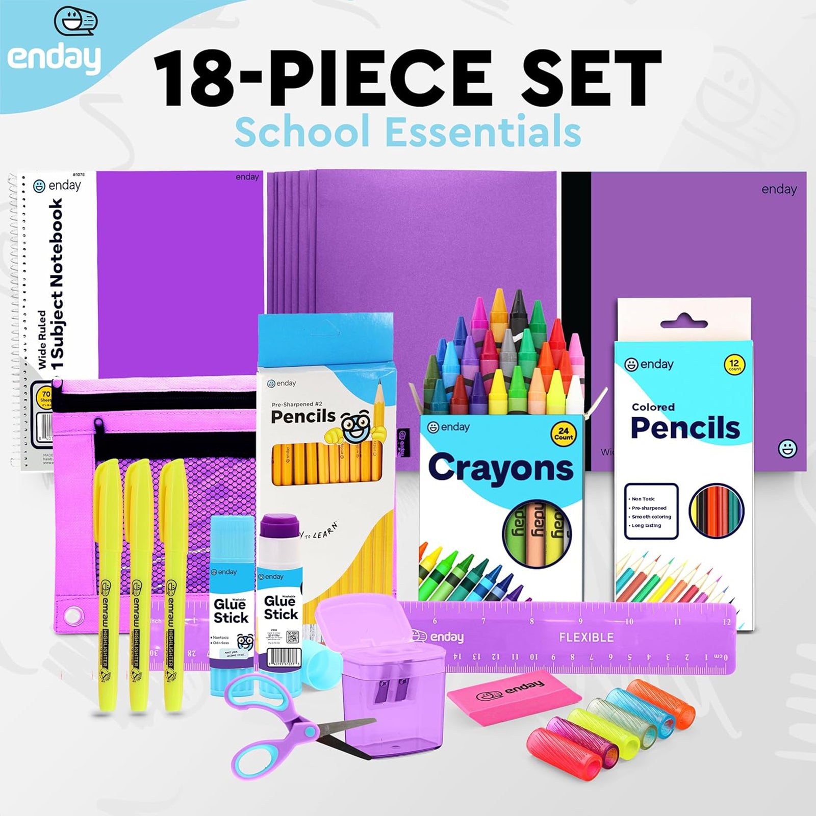 School Supply Kit, Purple, 71-Piece Set