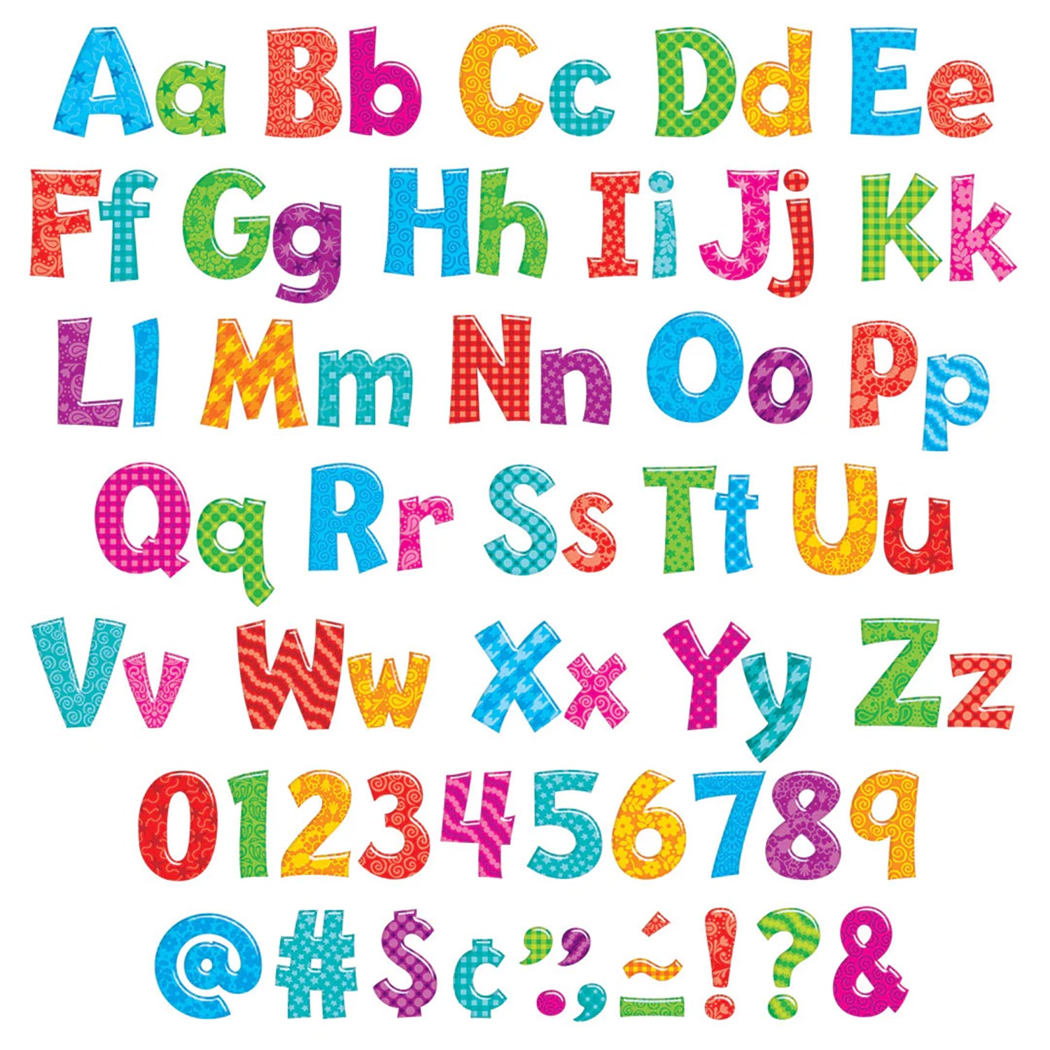 Colorful Patterns 4-Inch Playful Uppercase/Lowercase Combo Pack (EN/SP) Ready Letters®