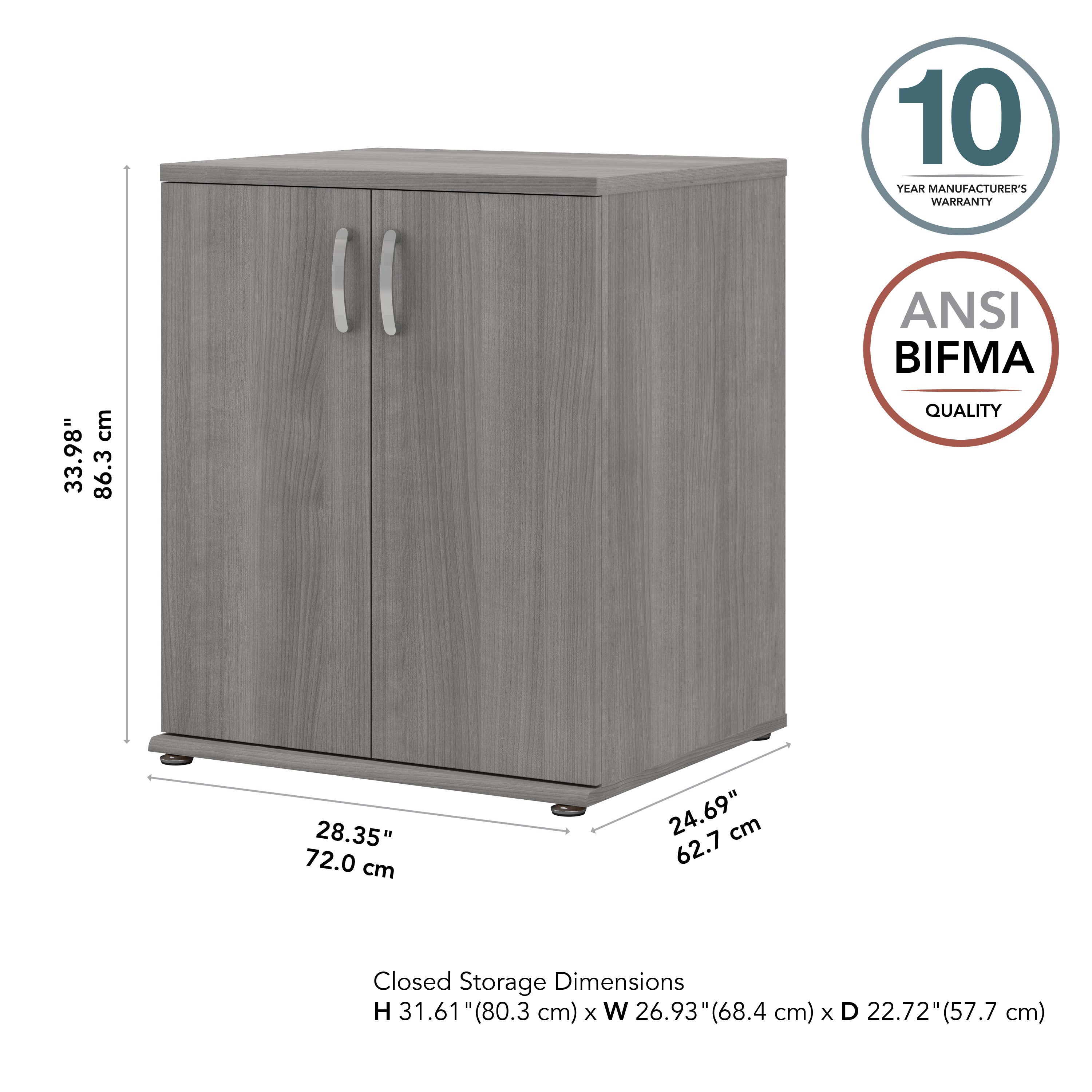 Bush Business Furniture Universal Floor Storage Cabinet with Doors and Shelves in Platinum Gray - 28.35" Width x 24.69" Depth x 33.98" Height