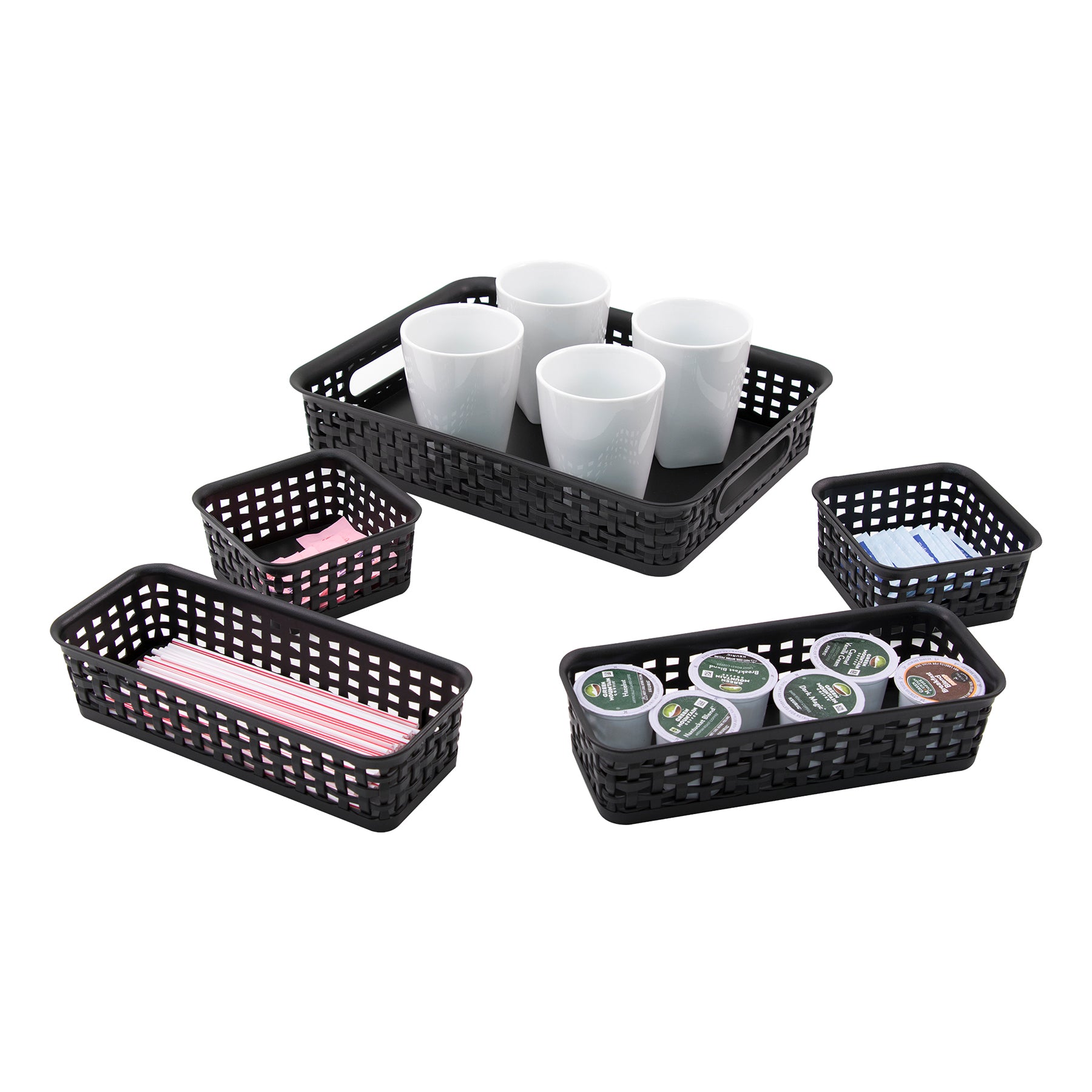 Plastic Weave Bin, Black, Pack of 5