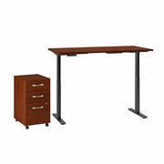 Move 60 Series by Bush Business Furniture 72W x 30D Height Adjustable Standing Desk with Storage in Hansen Cherry with Black Base - 71.02" Width x 29.37" Depth x 47.69" Height