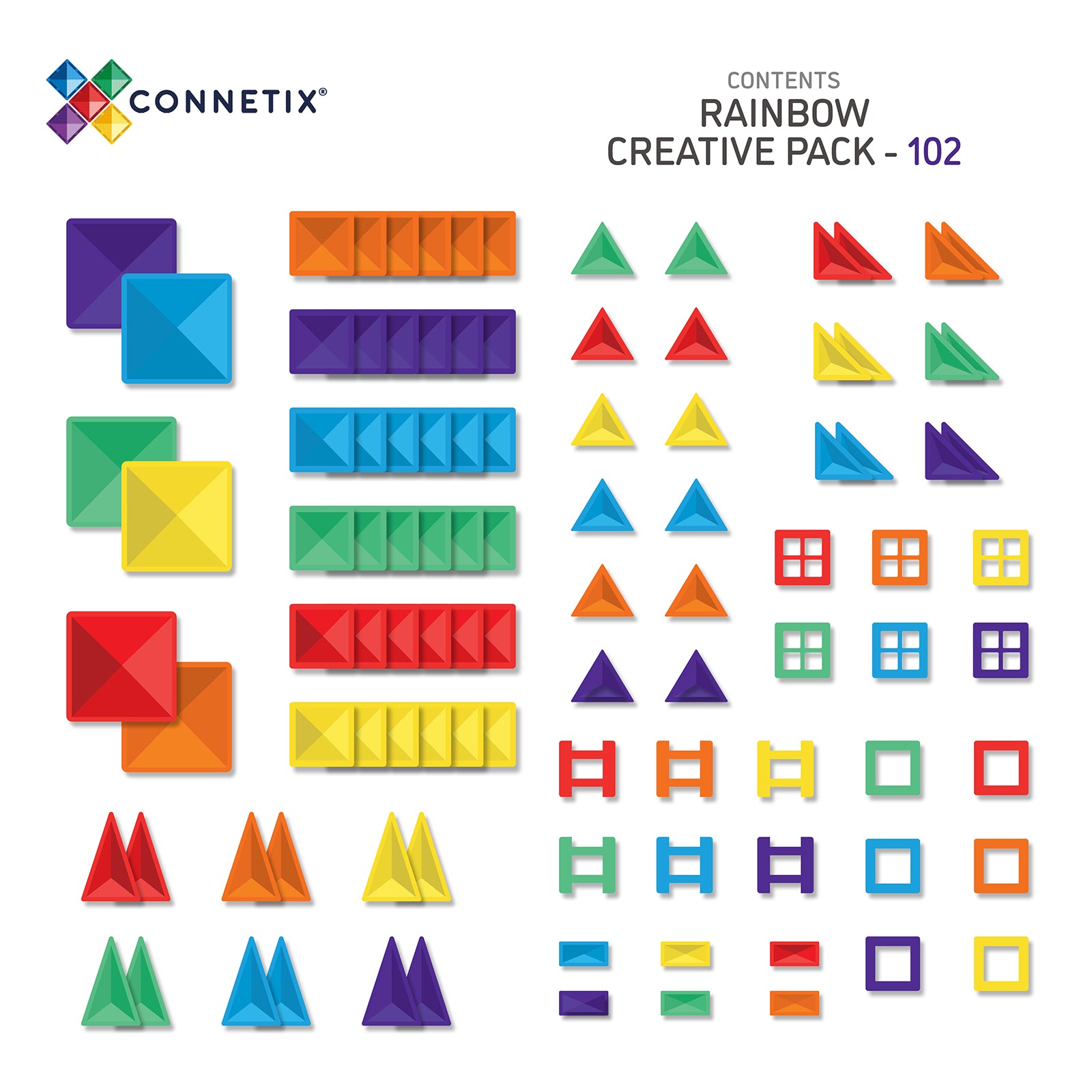Magnetic Tiles Rainbow Creative Pack, 102 Pieces