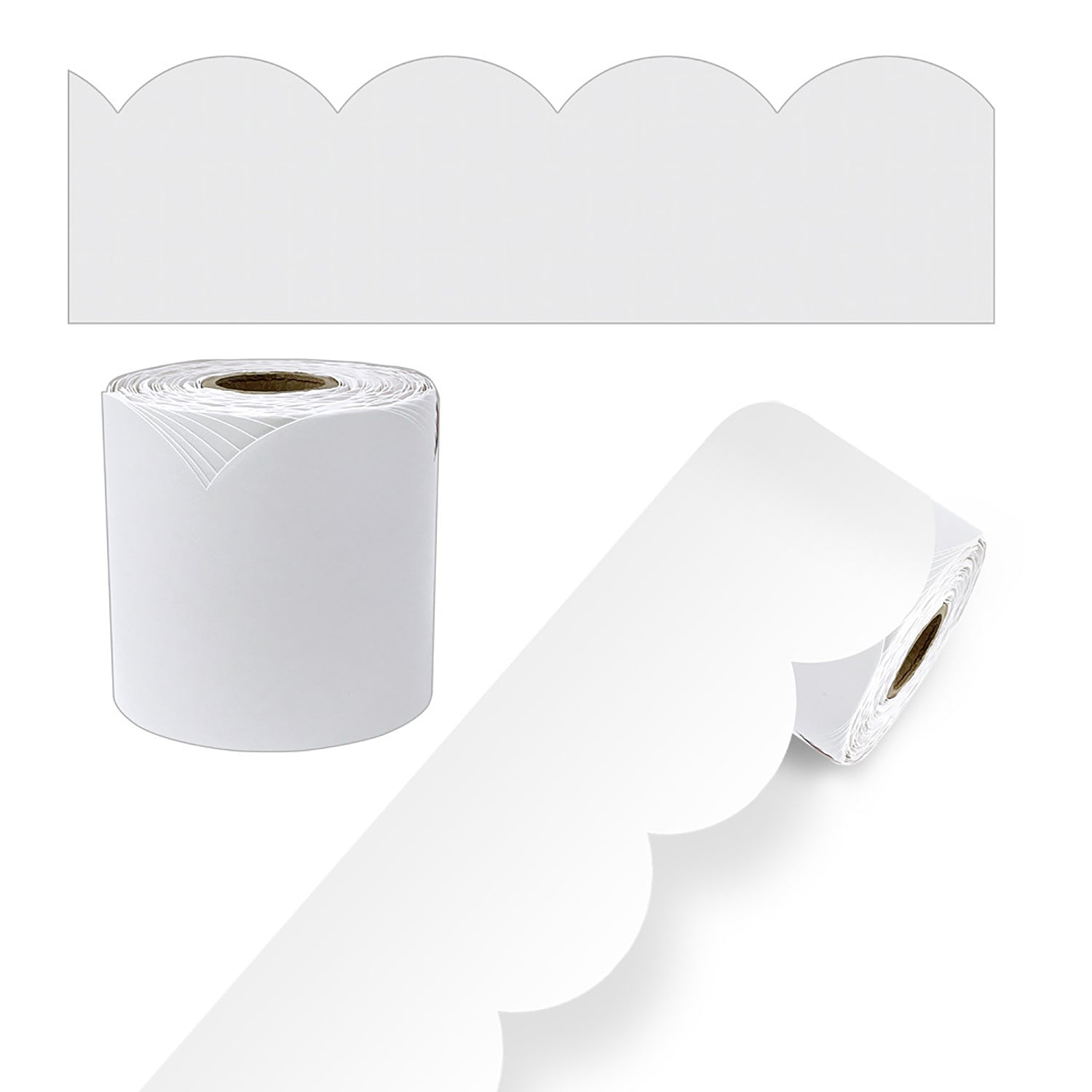 White Rolled Scalloped Bulletin Board Borders, 3 Inch x 65 Feet