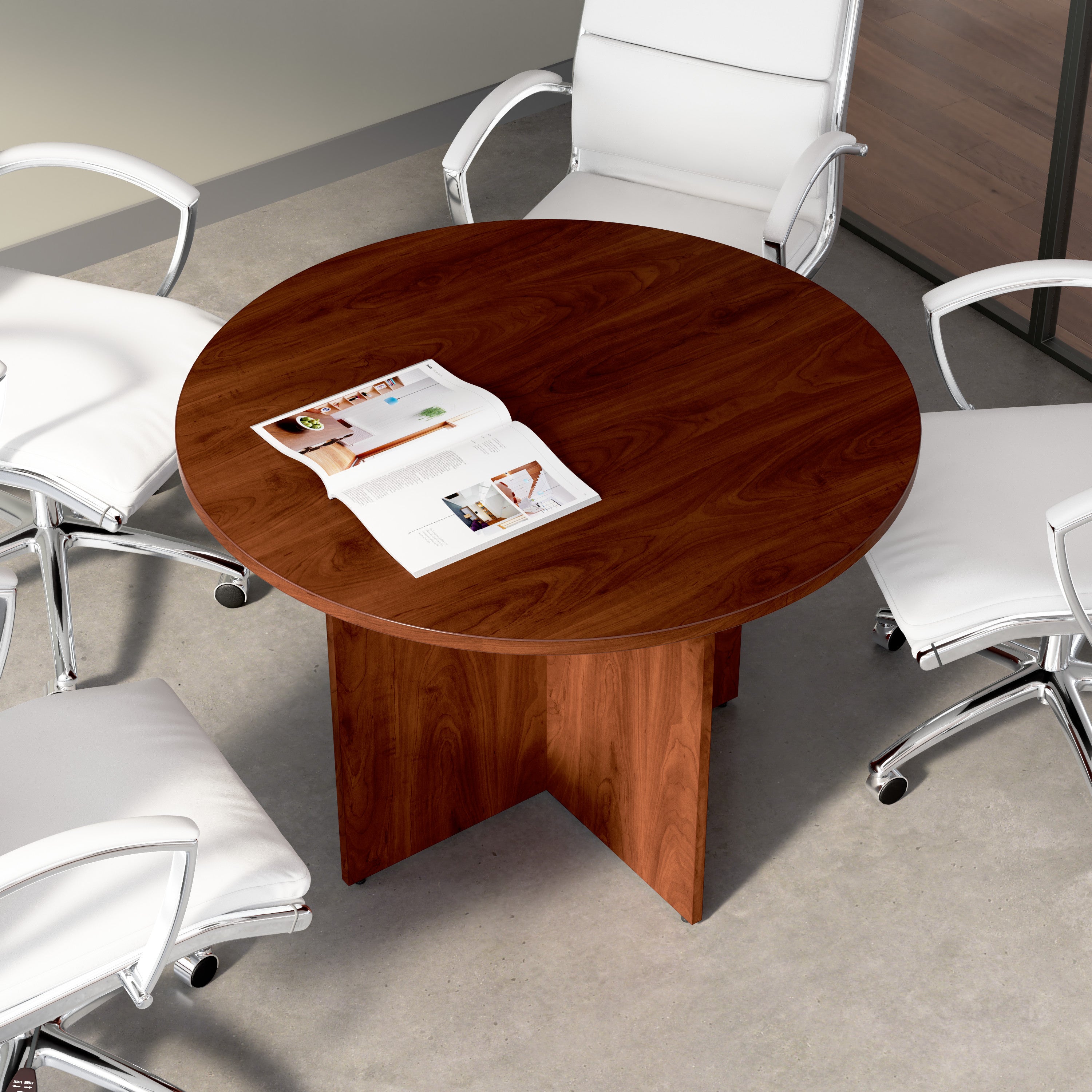 Bush Business Furniture 42-inch Round Conference Table with Wood Base in Hansen Cherry - 41.38" Width x 41.38" Depth x 28.65" Height