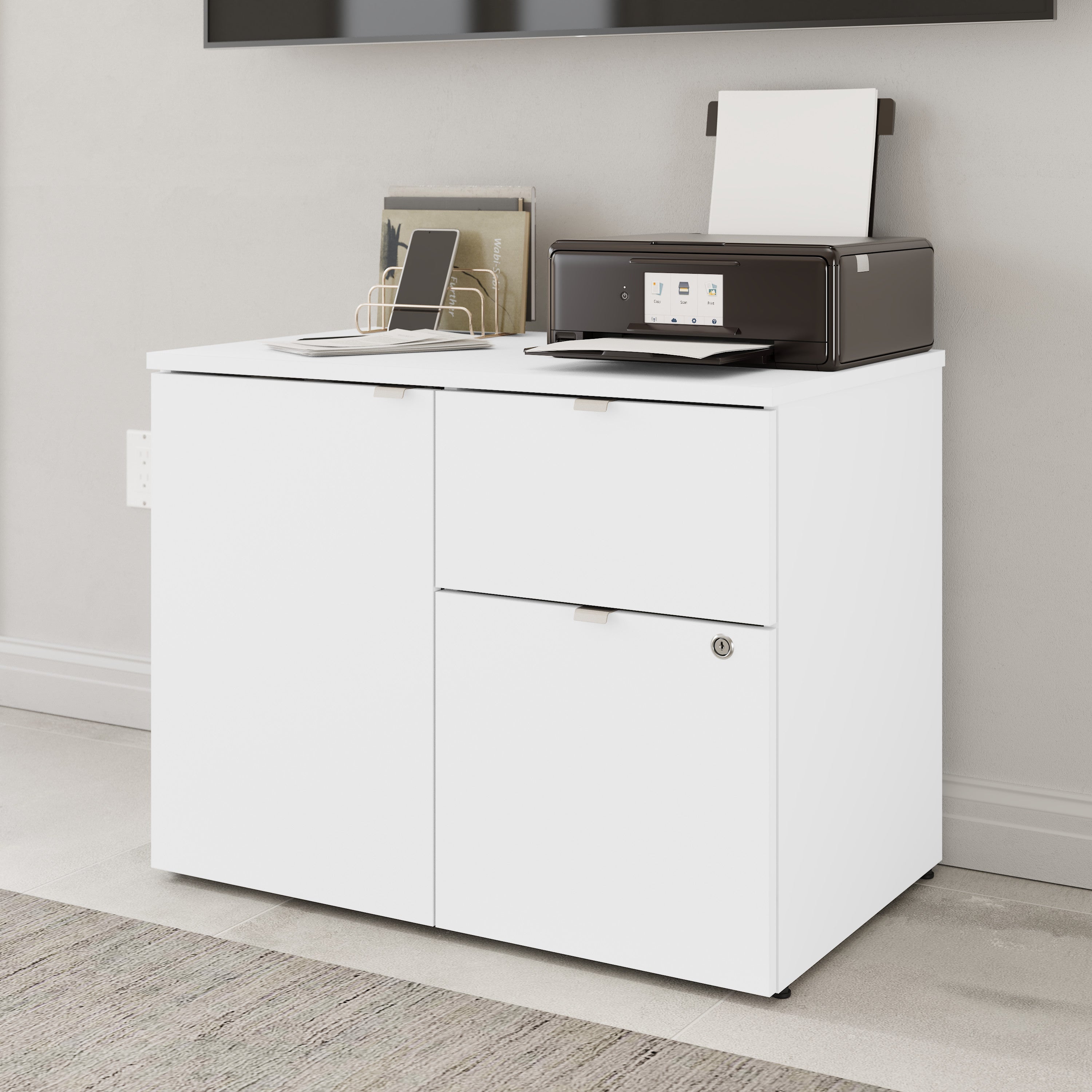Bush Business Furniture Stratus&nbsp;30W Office Storage Cabinet with Drawers in White - 31.26" Width x 19.61" Depth x 24.15" Height