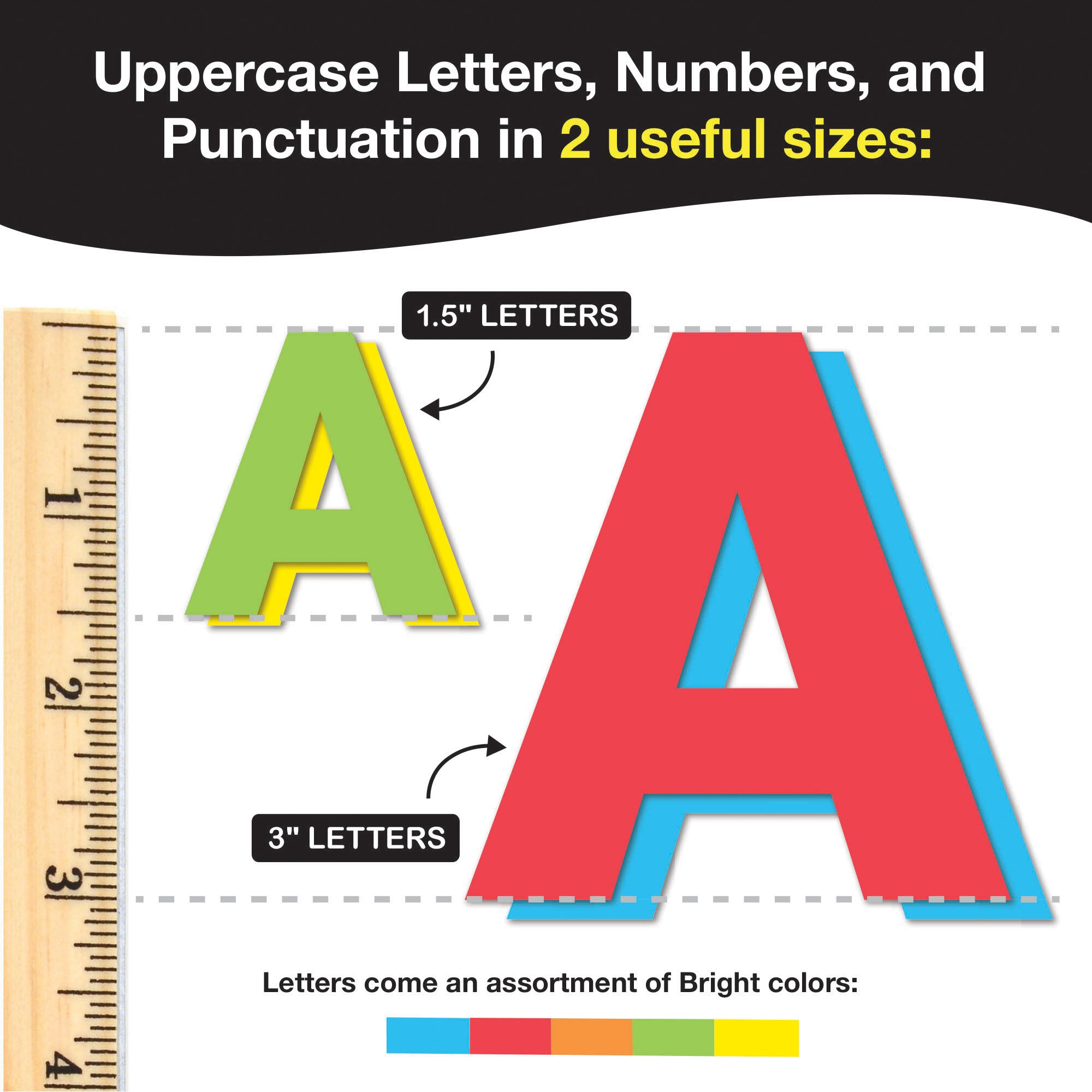 Bulletin Board Letters & Numbers, Bright Colors, 1.5in & 3in, 710 Pieces