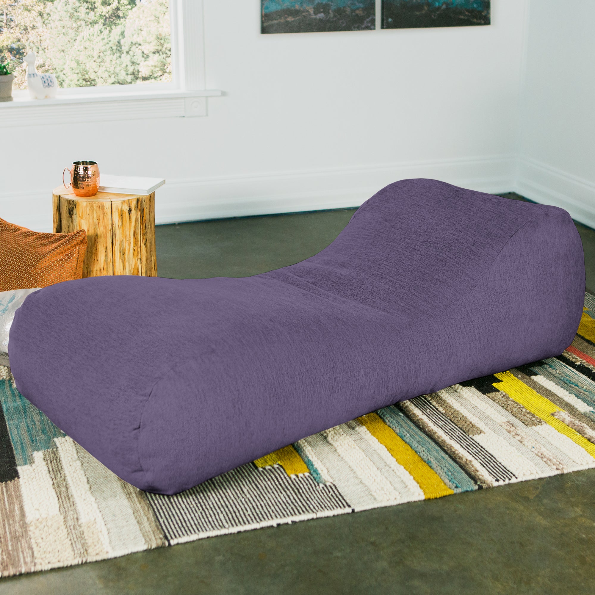 Jaxx Arlo Chaise Lounger Foam Bean Bag Chair - Premium Chenille, Plum